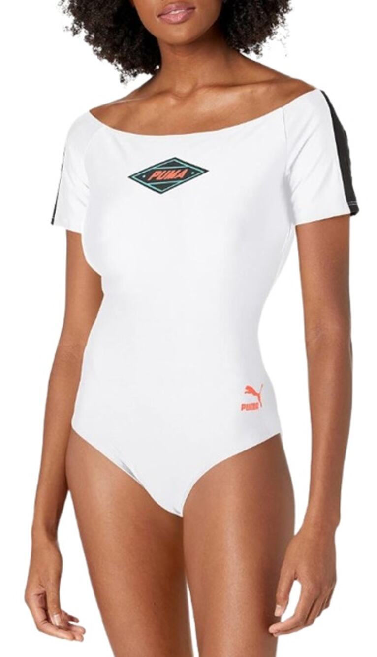 PUMA Women's XTG Bodysuit Shirt Medium White Multicolor Off Shoulder NWT